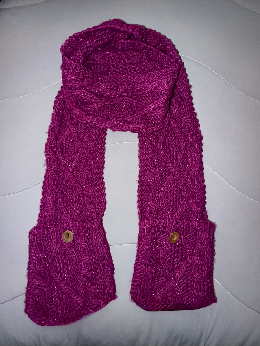 Mulberry Cable Knit Button Scarf in Magenta